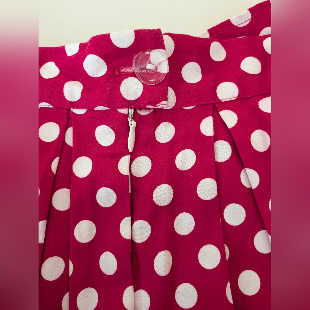Grace Karin Pink Polka Dot Pleated A-Line Skirt Retro Rockabilly Magenta Large - Picture 4 of 7